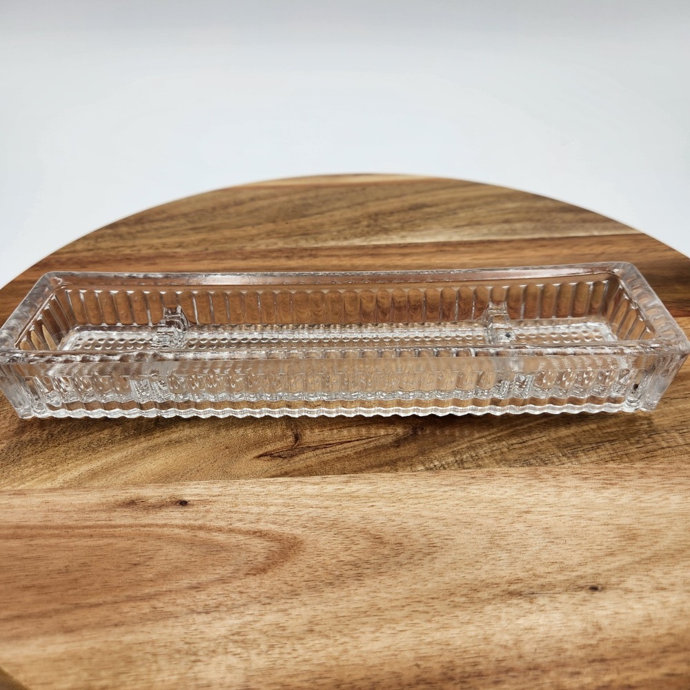 VTG Pressed Glass Divided Trinket Dish Tray Ribbed Hobnail MCM Desk Organizer
